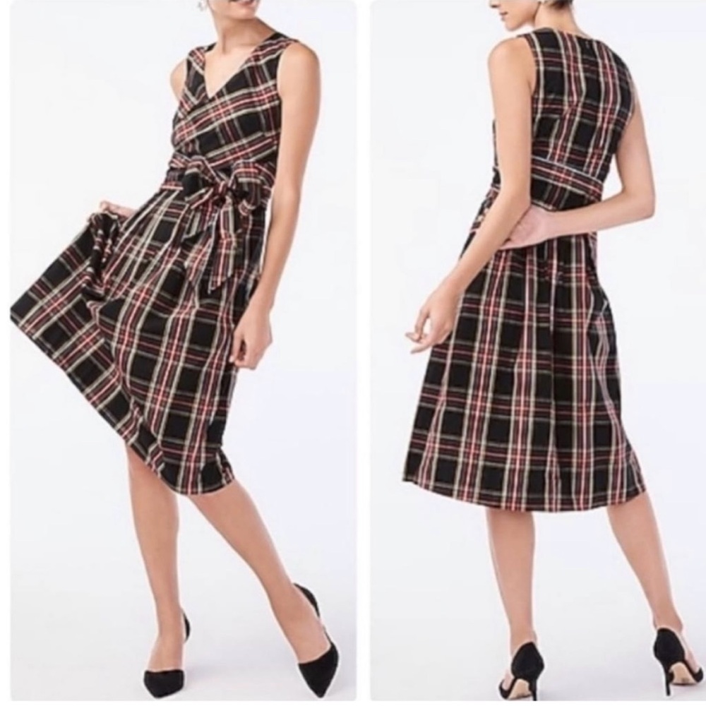 J. Crew Black and Red Plaid Midi Dress